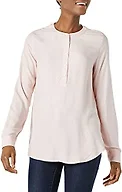 Amazon Essentials Women's Long-Sleeve Relaxed Fit Popover Blouse, Collared Business Casual Work Shirt, Pink White Vertical Stripe, Large