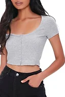 Forever 21 Button-Front Crop Top Heather Grey Medium