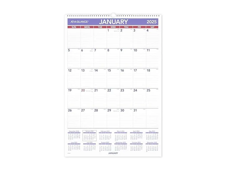 AT-A-GLANCE AT-A-GLANCE 2025 Erasable Calendar, Dry