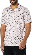 Amazon Essentials Men's Vacation Cotton Button-Down Short Sleeve Resort Shirt, Lavender Palm Leaf Print, Large