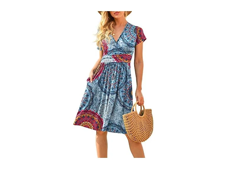 Lilbetter Women Summer Casual Short Dress Mix Blue
