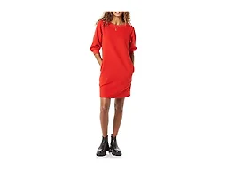 Amazon Essentials Women's Fleece Blouson Sleeve Boatneck Sweatshirt Dress (Available in Plus Size), Red, Medium