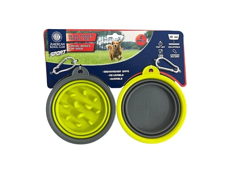 AKC 2-Pack Collapsible Travel Bowls for Dogs- Gray/Green