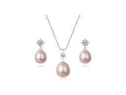 Pearl Necklace and Earrings Set 8.5-10mm Freshwater Real Pearl Jewelry Set for Women 925 Sterling Silver Hypoallergenic Pink, White, Black Cultured Genuine Pearls,Jewelry Gifts for Wife,Mom,Frined