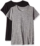 Amazon Essentials Women's Active Quick Dry Tech Stretch Short-Sleeve Crewneck T-Shirt, Pack of 2, Black/Dark Grey Space Dye, X-Small