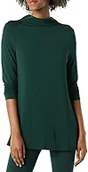 Amazon Essentials Women's Jersey Long-Sleeve Mock Neck Swing Tunic Top, Relaxed Fit Pullover, Deep Green, Large