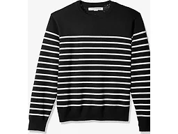 Amazon Essentials Men's Cable Knit Long-Sleeve Crewneck Sweater, 100% Cotton, Big & Tall Options Available, Black White Placed Stripe, XX-Large