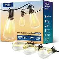 VIPAR Outdoor String Lights,25FT LED Patio Lights Waterproof 11 ST38 Bulbs