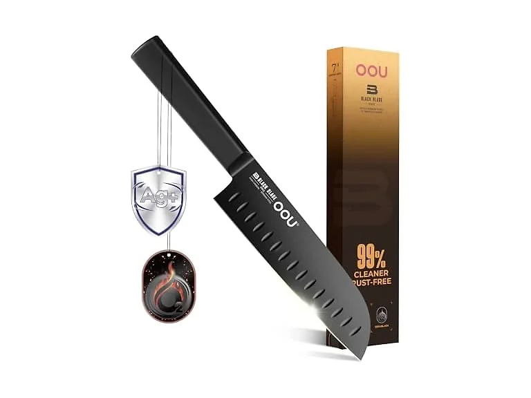 OOU 7" Santoku Knife, Black Blade