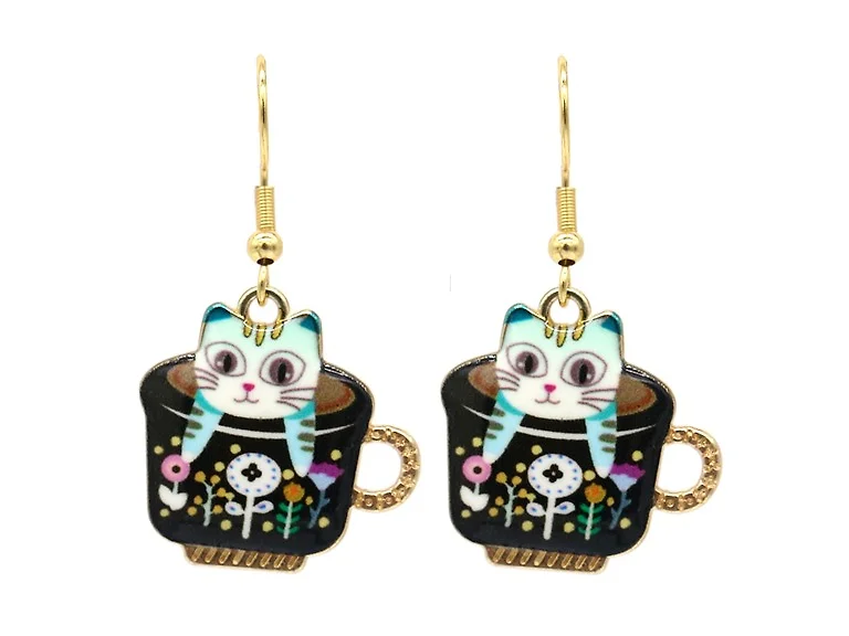 Kitten In A Mug Earrings