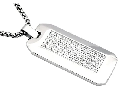 Polished CZ Encrusted Dogtag Necklace