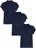 3PK Girls S S Stretch Pique Polo Shirt