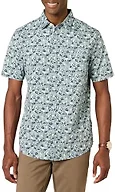 Amazon Essentials Men's Short Sleeve Button Down Shirt, Stretch Cotton, Blue Peach Plaid, Available in Big & Tall, Blue, Sketch Floral Print, XX-Large