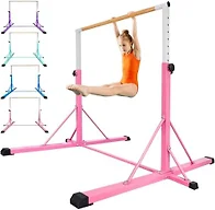 FC FUNCHEER Gymnastics Bar for Kids Ages 3-15, 35" to 60" Adjustable Height, 4FT Wide Base - Professional Kip Bar with 360° Stability & Fiberglass Crossbar, Easy Fold&Solid Design for Home Training