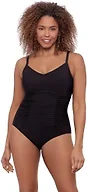 Aqua Green Women's Princess Seam Adjustable V-Neck Side Shirred One Piece Swimsuit with Tummy Compression, Black, X-Large