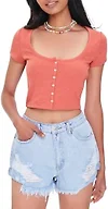 Forever 21 Button-Front Crop Top Dark Orange X-Large