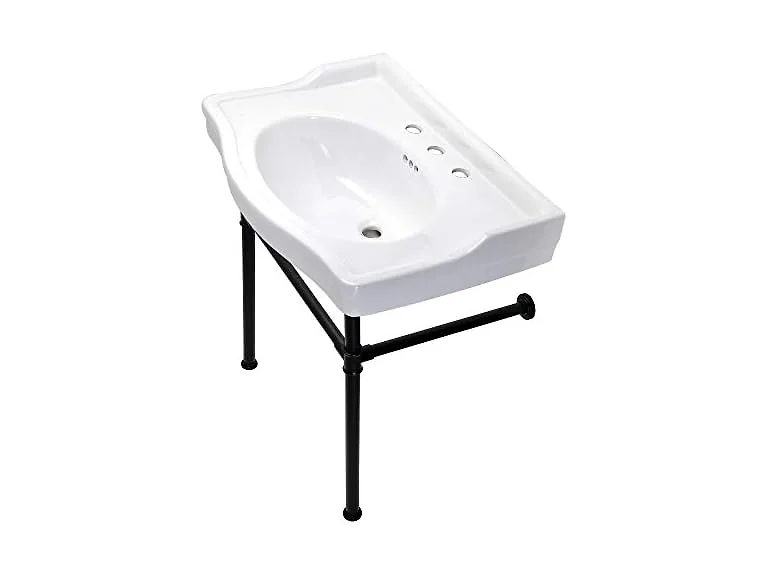 Kingston Brass 30" Ceramic Console Sink, White/Matte Black