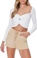 Forever 21 Faux Suede Lace-Up Shorts Cappuccino X-Small