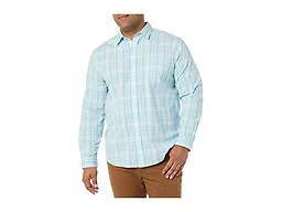 Amazon Essentials Men's Long-Sleeve Regular-Fit Stretch Poplin Shirt Shirt, -Light Blue/White, Plaid, X-Large