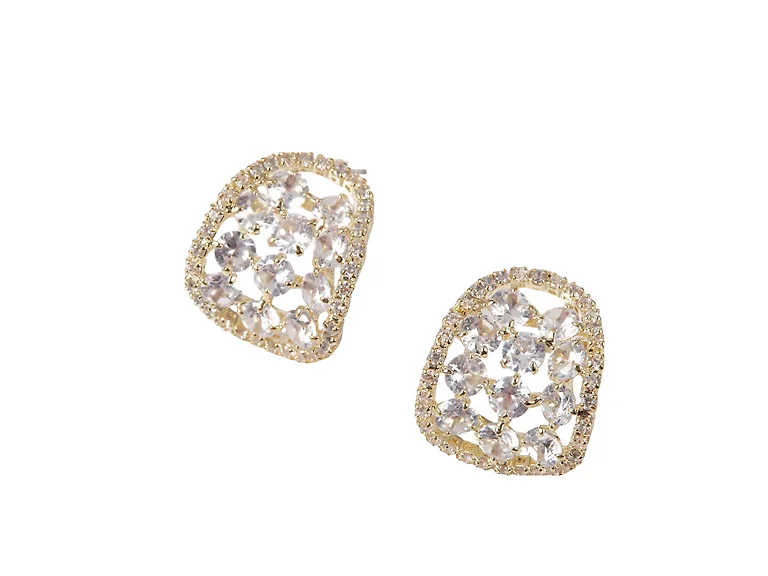 18K Gold Irregular CZ Stud Earrings