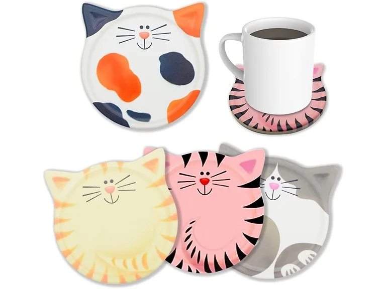 Funny Cat Ceramic Drink Coasters 8-Pack