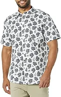 Amazon Essentials Men's Slim-Fit Short-Sleeve Poplin Shirt, White Navy Palm Tree, X-Small