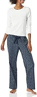 Amazon Essentials Women's Lightweight Soft Flannel Trouser and Long-Sleeve T-Shirt Sleep Set, Lounge Bottoms, Salmon Pink, Navy Dot Print, X-Large