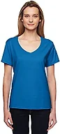 Hanes Women's X-Temp V-Neck Tee, Neon Blue Heather, Large