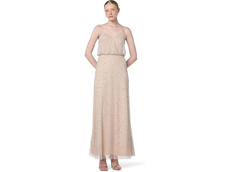Adrianna Papell Women (4) Long Beaded Blouson Gown