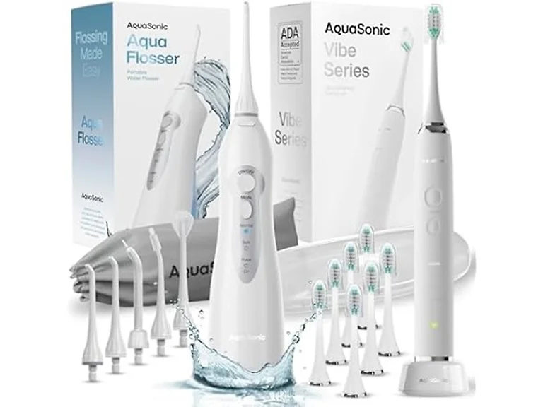AquaSonic Vibe and Flosser Bundle White