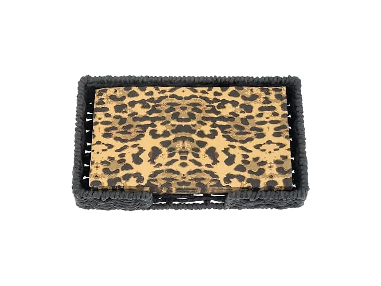 Woven Napkin Holder with Paper Napkin Set, Leopard
