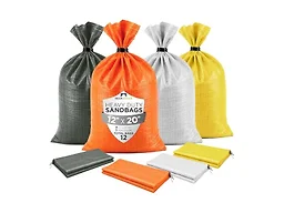 Heavy Duty Sand Bags Pack of 3, Army Green, Bright Orange, White, Bright Yellow Empty Sandbags with Built-In Ties, Fillable Bags for Flood Control, Weight, 12x20 inches, 25 Pounds Volume