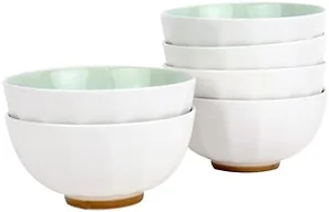 QUANSHANGJU 6-Piece Pasta Bowls 24 oz, Green Porcelain 6 inch, Microwave Oven Dishwasher Safe Scratch Resistant