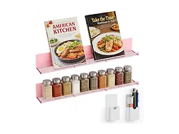 DTUQYX Metal Magnetic Book Shelf: 17” Magnetic Bookshelves for Whiteboard 2-Pack with 2 Pen Containers Strong Adsorption, Durable Floating Book Display Shelf, Movable Office File Holder (Pink)