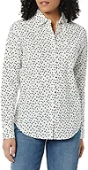 Amazon Essentials Women's Regular-Fit Long-Sleeve Button-Down Poplin Shirt, Business Casual, Office Work, Black White Dots, Large