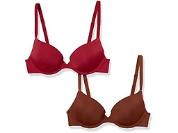 Amazon Essentials Women's Deep Plunge Deep V Low Cut Bras, Cleavage Enhancing, Adjustable Straps, Lightly Lined, Pack of 2, Chocolate/Burgundy, 46C