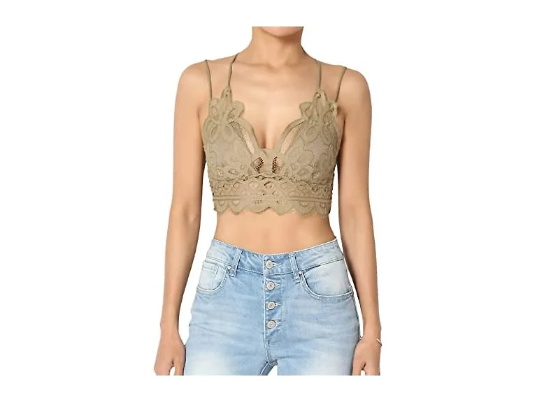 TheMogan Women (1X) Padded Lace Bralette Cross Top