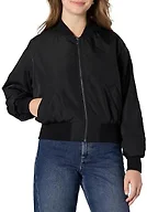 Amazon Essentials Women's Relaxed-Fit Denim Bomber Jacket, Black, Small