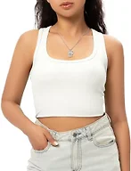 GGOV Sports Crop Tank Tops for Women Cropped Workout Tops Racerback Running Yoga Tanks Cotton Sleeveless Gym Shirts White