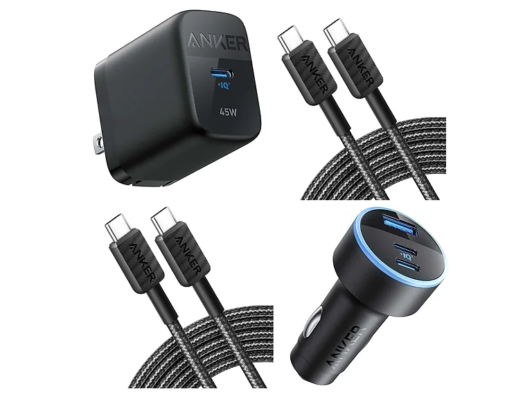 (Bundle) Anker 4-in-1 Charging Kit - 45W Wall Charger, 67W Car Charger, (2) USB-C Cables