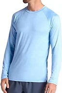 Gaiam Men’s Everyday Basic Long Sleeve Crewneck Top, Standard Fit, Stretch Midweight Material, Placid Blue Heather, Medium