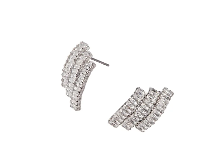 Silver Textured CZ Stud Earrings