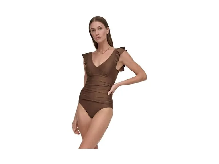 Dkny Women (XS) Ruffle Shoulder V-neck Swimsuit