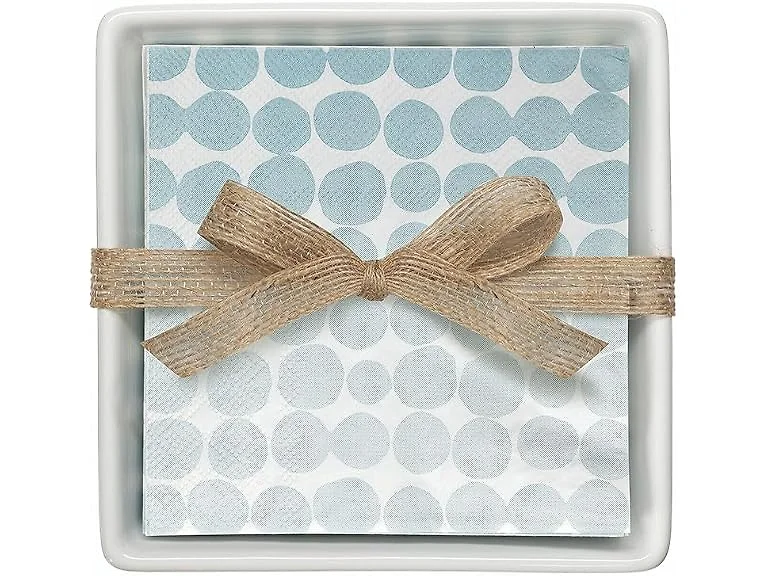 Santa Barbara Design Studio Ceramic Tray and 20 Absorbent 3-Ply Paper Napkins, Cocktail Size (5" Square Napkins), Blue Dots