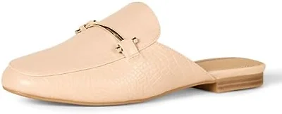 Amazon Essentials Women's Slip-on Backless Buckle Mule Loafer, Beige Crocodile Leather, Beige Crocodile, 11