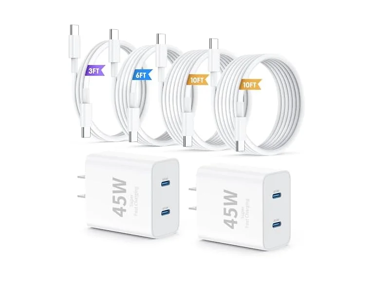 QZIIW 45W Dual USB-C Charger 2-Pk w/ Cable