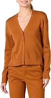 Amazon Essentials Womens V-Neck Lightweight Cropped Relaxed-Fit Cardigan Sweater, Caramel, Medium