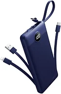 Coowisty Portable Charger with Built-in Cables, Slim 10000mAh Power Bank with USB C, Travel Essentials External Battery Pack 5 Outputs 2 Inputs LED Display Compatible with iPhone/Android & More