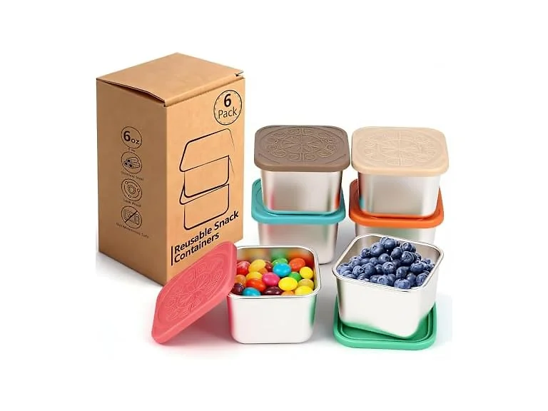 WAWINY 6 Pack Stainless Steel Snack Containers - 6oz