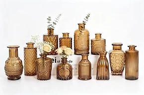 Sawoake Mini Bud Vases Set of 12 As Wedding Centerpieces for Tables,Clear Bud Vases for Flowers,Small Flower Vases Suitable for Birthday Party,Anniversary,Wedding Reception,Baby Shower (Brown)